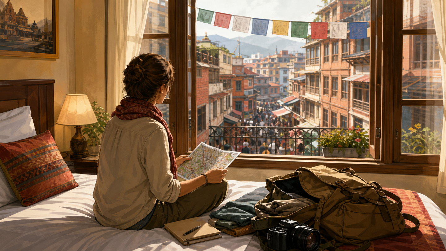Supporting editorial scene for Choosing Hotels and Accommodations in Thamel, Kathmandu